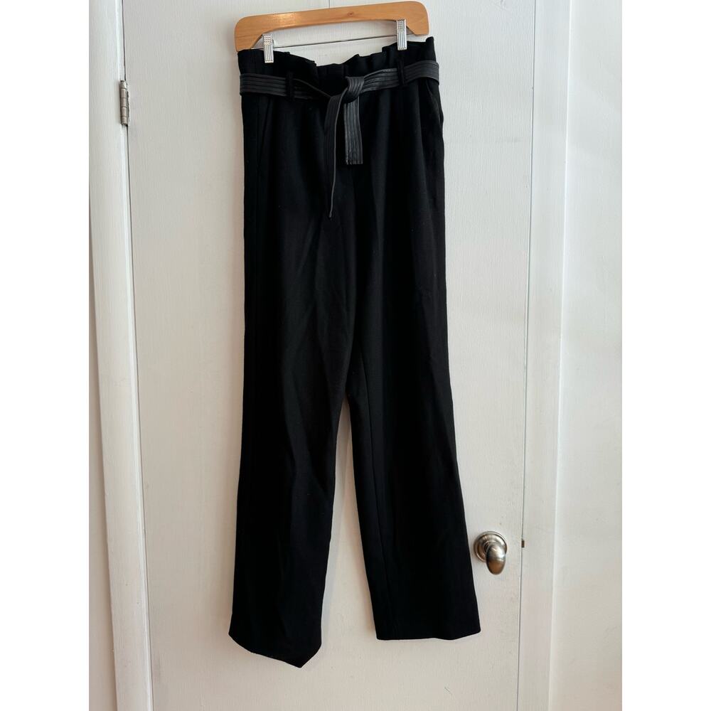 Maje Pachira Paperbag Pants Black woven wool blend belted straight wide leg 38